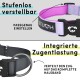 Schwarzes und lila verstellbares Hundehalsband mit "Stufenlos verstellbar" und "Integrierte Zugentlastung" für einfaches Anpassen und Zugverteilung.