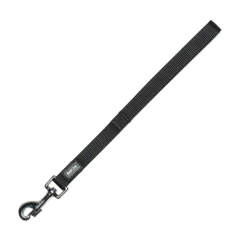 Schwarze Nylon-Hundeleine mit einem Metallclip und einem Etikett, das "Anitone Accessories" liest.