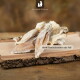 Getrocknete Kaninchenohren mit Fell auf einem Holzbrett; Haustier-Logo „Für Hunde & Katzen“ und Aufschrift „100% Kaninchenohr mit Fell“.