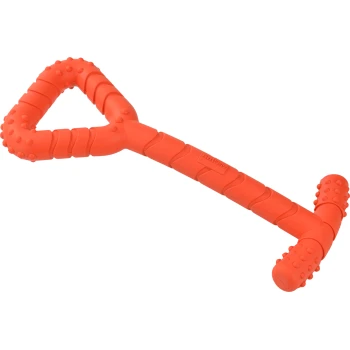 Jouet pour chien orange vif en forme de triangle avec des prises texturées et des bosses, étiqueté "Anttone."