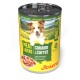 Josera 'Meat Lovers' Hundefutterdose – Chicken with Carrot, lächelnder Hund auf dem Etikett, Schüssel mit Stücken, 'Gluten Free'.