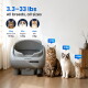 ASTROPET-Autokatzentoilette mit drei Katzen und Gewichtsangaben 33, 23, 3,3 lbs; Text '3,3–33 lbs Alle Rassen, alle Größen'.