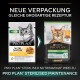 Zwei Katzenfutterpackungen: "Pro Plan® Sterilised Nutrisavour®" und "Pro Plan® Sterilised Maintenance," mit einer Katze und Text über Verpackungsänderungen.
