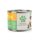 Hundefutterdose mit einem Katzenbild, beschriftet mit "Fellicita", mit Geschmacksrichtungen "Huhn & Käse" und Symbolen für hochwertige Zutaten und Mehrprotein.