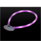 Ein leuchtendes pinkes LED-Haustierhalsband mit einer runden weißen Basis und einem Einschaltknopf, entworfen für Sichtbarkeit bei nächtlichen Spaziergängen.