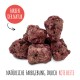 Rötlich, rote-Bete-farbene Hundesnack-Happen; Text: 'FARBEN DER NATUR' und 'NATÜRLICHE FARBGEBUNG DURCH ROTE BEETE'.