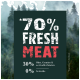 70% frisches Fleisch, 30% Früchte, Gemüse und wertvolle Zutaten, 0% Getreide, mit einem Waldhintergrund.