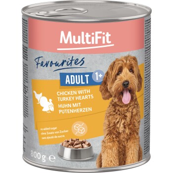 Meilleurs prix pour MultiFit Favoris Nourriture humide Chien Adulte Poulet cœur de dinde 6x800 g