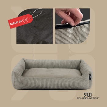 Hundebett mit Gratis-Beigabe, waschbar, robuster Fein-Cordstoff taupe