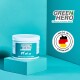 Behälter von Green Hero Lebertran-Zinksalbe für Haustiere, mit dem Slogan "Nature Knows Best" und dem Aufkleber "Made in Germany".