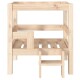 Holz-Haustierbett mit einem zweistufigen Design, mit einer Leiter und einem Lattenboden, der eine natürliche Oberfläche zeigt.