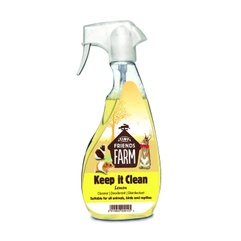 Tiny Friends Farm Keep it Clean lemon spray bottle, cleaner, deodorant, disinfectant for animals, birds, and reptiles.