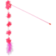 Pink cat teaser wand with dangling pink mesh flowers and a fluffy pink feather tail