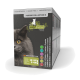 Doos kattenvoer met het gezicht van een grijze kat, gelabeld 'PURRRR COLLECTION II', met details over variaties en verpakking.