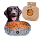 Ein gemütliches Hundebett gefüllt mit orangefarbenen Kauknochen, gekennzeichnet mit "URBAN PAUL®", neben einer runden Verpackung, die "NATÜRLICHE INSTINKTE TREFFEN" liest.