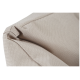 Nahaufnahme einer beige Haustierbett-Ecke, die den strukturierten Stoff und die Nähdetails zeigt.