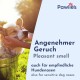 Pawlie's Seidenglanz Shampoo für Hunde, in einer weißen Flasche mit einem Hundebild, gekennzeichnet als tierversuchsfrei, vegan, parabenfrei und natürliche Pflege.