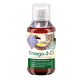 Flasche mit Omega-3-Öl für Katzen, beschriftet mit "Chrono Balance," mit einem Katzenbild und Text, der Vorteile für Knochen, Immunsystem und Haut hervorhebt.