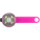 Une lumière de sécurité pour animaux de compagnie rose avec une lumière LED circulaire et une sangle en silicone, comportant le nom de la marque "TRIXIE" en relief.