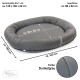 Dunkelgraues ovales Haustierbett mit den Abmessungen 145 x 130 x 22 cm, mit einer Liegefläche von 96 x 82 cm.
