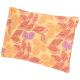 Haustierbett mit einem lebhaften gelben Hintergrund, das ein Muster aus bunten Blättern in verschiedenen Schattierungen von Pink, Orange und Lila zeigt.