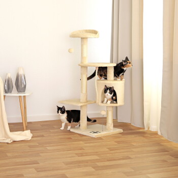 Pets Collection Kratzbaum Für Katzen – Mit Spielhütte, Sisal Und Plüsch, Höhe 51 Cm, Beige