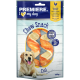 Kau-Snack-Spirale mit Huhn, mit spiralförmigen Hundeleckereien auf einem Holzuntergrund, 120g Packung.