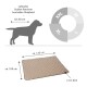 Hundebettmaße mit einem beigen, gesteppten Design, das ungefähr 120 cm mal 100 cm misst, geeignet für Rassen wie Labrador und Golden Retriever.