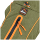 Grün-orangefarbener DogStreek Outdoor-Hunderrucksack mit Reißverschluss und Logo-Patch.