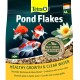 Emballage de flocons Tetra Pond présentant des poissons rouges colorés, une nénuphar, et un texte mettant en avant "Croissance Saine & Eau Claire" avec des ingrédients naturels.