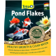 Emballage de flocons Tetra Pond présentant des poissons rouges colorés, une nénuphar, et un texte mettant en avant "Croissance Saine & Eau Claire" avec des ingrédients naturels.
