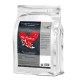 Silberne Tüte mit "Koi-Pralinen" Fischleckerlis mit einem roten Herzgrafik, mit Text, der gesundheitliche Vorteile und Zutaten hervorhebt.