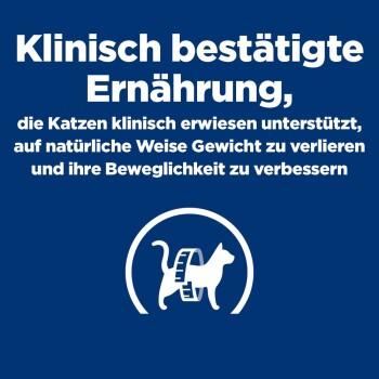 Blaues Bild mit weißer deutscher Überschrift „Klinisch bestätigte Ernährung“ und Katzen-Symbol, das von einem Maßband umgeben ist