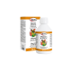 Vitamin A-D-E-C Ergänzung für Haustiere in einer weißen Flasche mit einem orangefarbenen Deckel, mit einem bunten Etikett mit Vögeln und einem Volumen von 200 ml.
