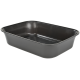 Un bol de nourriture pour animaux de compagnie rectangulaire gris foncé avec des bords lisses et un intérieur brillant, conçu pour la durabilité et un nettoyage facile.