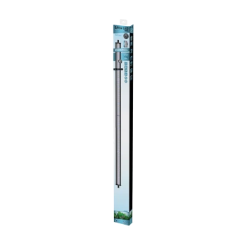 Vertikale Verpackung eines Easy LED-Aquarienlichts, beschriftet mit "UNIVERSAL", mit Bildern von Wasserpflanzen und Fischen am Boden.