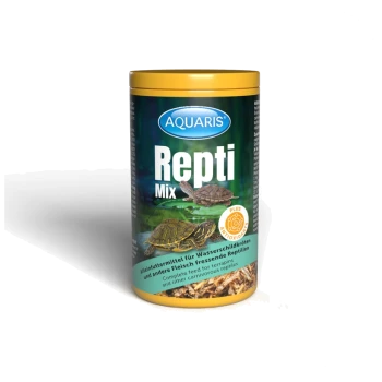 AQUARIS Repti Mix Behälter für Land- und Wasserturtles, mit Bildern von Schildkröten und Insekten, mit den Etiketten "ANTI" und "PLUS 3".