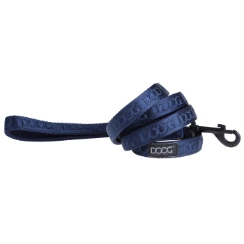 Marineblaue Hundeleine mit strukturiertem Design und einem schwarzen Clip, mit dem Markennamen "DOSG" auf einem Etikett.