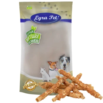 Lyra Pet Nature Power Hundeleckerlis in einer wiederverschließbaren Tüte, mit Bildern eines Hundes und einer Katze, mit einem "100% natürlich"-Label.