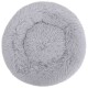 Rundes, flauschiges graues Haustierbett mit einer weichen, struppigen Textur, entworfen für Komfort und Wärme.