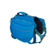 Blauer Haustier-Rucksack mit verstellbaren Riemen, ausgestattet mit einem oberen Griff und Reißverschlussfächern zur Aufbewahrung.