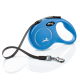 Blue retractable dog leash with a black strap and silver clip, featuring a silhouette of a dog and the text "MADE IN GERMANY."