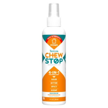 TropiClean Chew Stop behavior aid spray bottle, max strength, 4-in-1 sour, bitter, spicy scent, 8 fl oz.