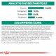 Verpackung für Haustierfutter mit Nährwertanalyse: 34 % Protein, 9 % Fett, 8,6 % Asche, 14,6 % Ballaststoffe. Zutaten in deutscher Sprache aufgeführt.