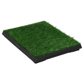 Künstliche Gras-Haustier-Toilettenmatte mit einem schwarzen Kunststoffboden, entworfen für den Innen- oder Außenbereich.