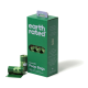 Grüne Box mit lavendelfarbenen Hundekotbeuteln von Earth Rated, die 315 Beutel enthält, mit einem Fenster, das die Rollen im Inneren zeigt.
