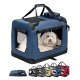 Tragbare Haustierbox in Marineblau mit Netzfenstern und einem weichen Innenraum, präsentiert mit Optionen in Schwarz, Rot, Beige und Grau.