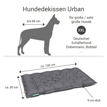 Hundebett "Urban" für große Hunde, Maße 100 cm x 80 cm, 9 cm dick, geeignet für Rassen wie Deutscher Schäferhund und Dobermann.