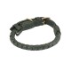 Dunkelgrüner geflochtener Lederhalsband für Haustiere mit goldenen Beschlägen, das ein stilvolles und langlebiges Design zeigt.