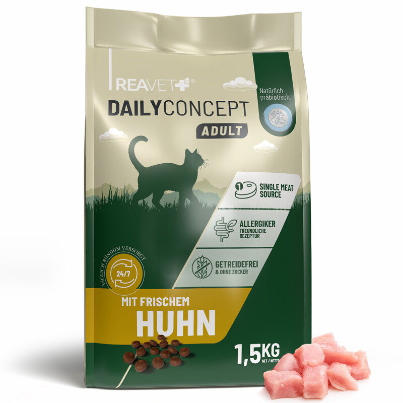 REAVET Katzentrockenfutter Dailyconcept – Mit frischem Huhn | 1,5kg